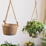 Tondo Rattan Hanging Baskets Flower Pots For Home Garden Decoration