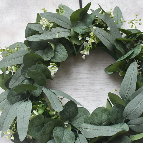 Eucalyptus Wreath with Clusters of White Flowers Front Door Decor