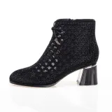 Solid Color Mesh Hollow Out Square Heel Closed Toe Flannel Shoes