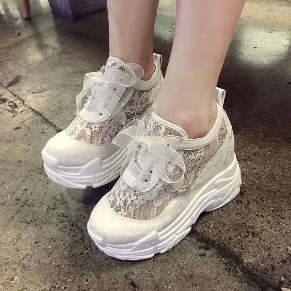 Women Platform Lace Mesh Lace up Sneaker