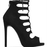 Black Hollow Out High Stiletto Heels Fish Mouth Sandals