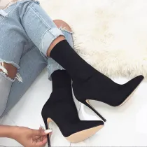 Suede Winter Elastic High Heel Sock Boots Shoes