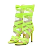 Women Elastic Cutout Roman Tie-up Stiletto Heel Sandals