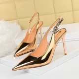 Metallic Pointed Toe Slingback Anckle Buckle High Stiletto Heel Sandals Shoes