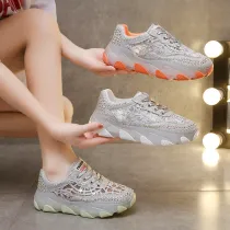 Women Mesh Rhinestones Platform Sporty Casual Sneakers