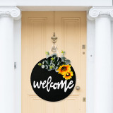 Welcome Slogan Wooden Doorplate Bowknot Flower Front Door Wall Hanging Decor
