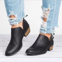 Women PU Leather Low Top Pointed Toe Boots