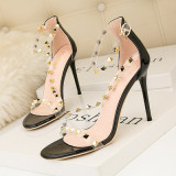 Pointed Toe Transparent Crystals Rivets Slip On Sexy High Heels Pumps Sandals