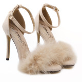 Fashion Feather Fur Buckle High Heels Sandals