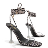 Leopard Tie-up Transparent Stiletto High Heel Sandals