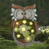 Solar LED Lights Owl Figurine Resin Crafts Lawn Garden Courtyard Decorations