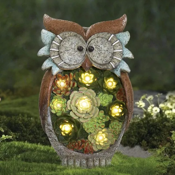 Solar LED Lights Owl Figurine Resin Crafts Lawn Garden Courtyard Decorations
