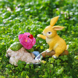 Solar Led Light Cute Sitting Shovel Rabbit For Garden Decoration