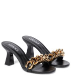 Women Metal Chain Elegant Round Toe High Square Heels Sandals