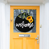 Welcome Slogan Wooden Doorplate Bowknot Flower Front Door Wall Hanging Decor