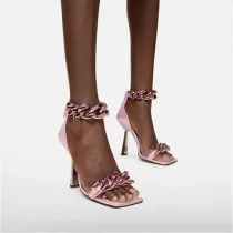 Metal Chain One Word Square Toe Stiletto Heel Large Size Stiletto High Heels