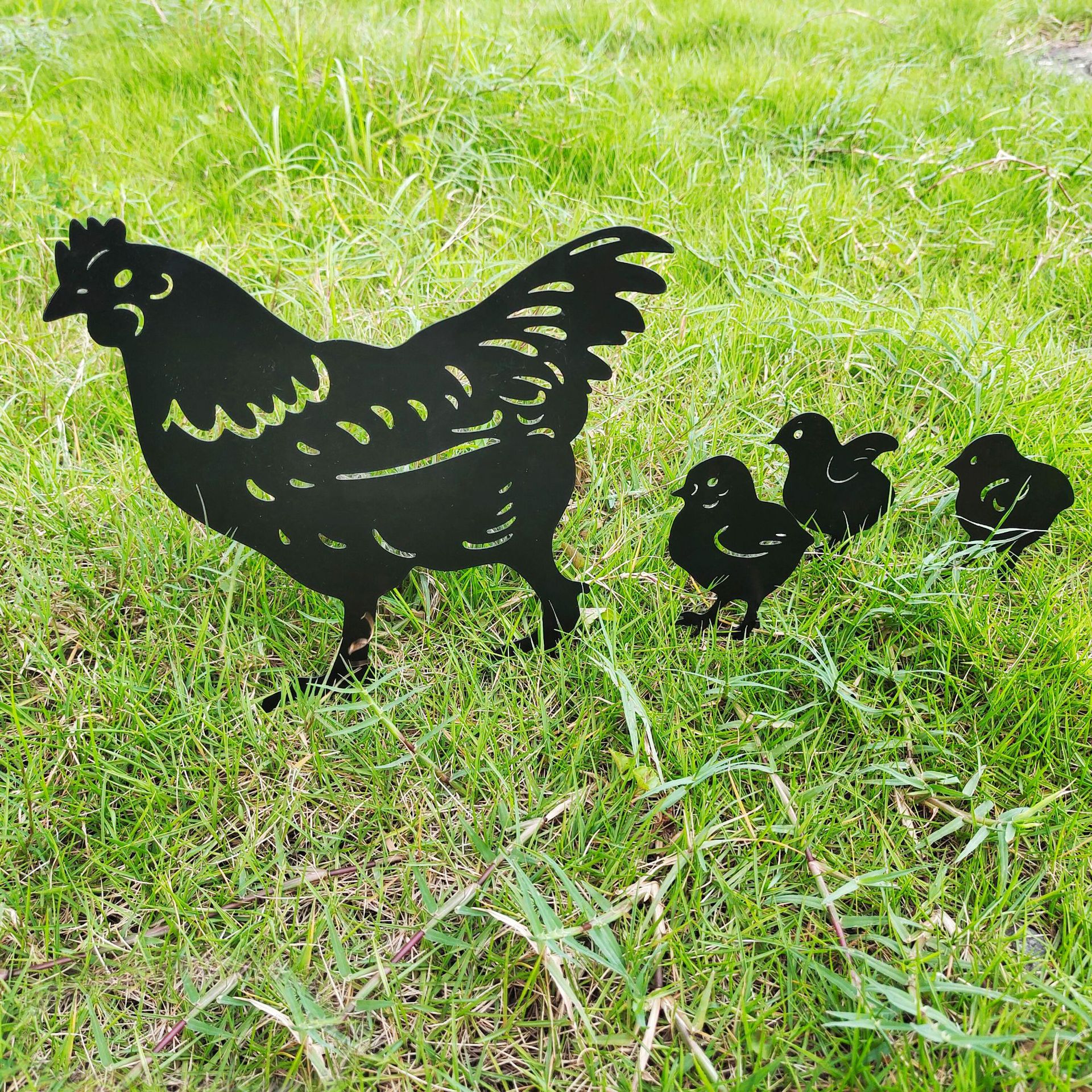 Chicken Family Garden Metal Yard Art Shape Silhouette