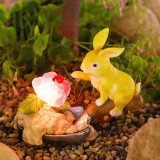 Solar Led Light Cute Sitting Shovel Rabbit For Garden Decoration
