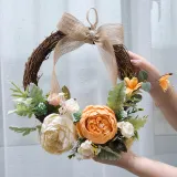 Artificial Peony Wreath Front Door Décor Home Wall Hanging Flower Ornament