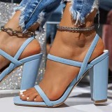Women Solid Color Sexy Thick Strap Chunky Buckle High Heel Sandals Shoes