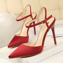 Suede Point Toe Strappy Stiletto Heels Anckle Buckle Party Shoes