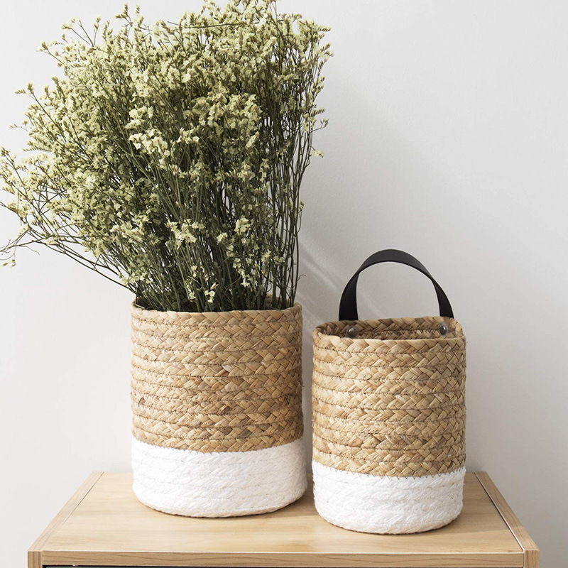 Hanging Storage Baskets Small Water Grass And Paper Rope Woven Basket