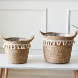 Tassel Rattan Straw Flower Basket Woven Bag Decorative Storage Basket Rattan Basket