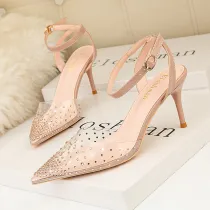 Metal Rivets Transparent High Heeled Buckle Strap Sandals