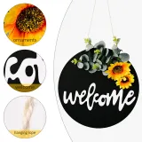 Welcome Slogan Wooden Doorplate Bowknot Flower Front Door Wall Hanging Decor