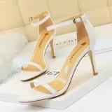 Patent Leather Ankle Buckle Stiletto High Heels Sandals