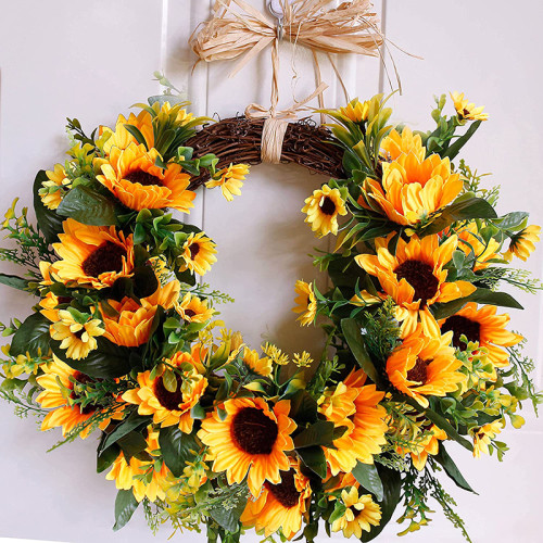 Sunflower Rustic Farmhouse Decorative Artificial Flower Wreath