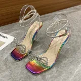 Rhinestone Jewelry Bowknot Clear Stiletto Party Ankle Strap Buckle High Heels Sandals