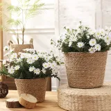 Straw Weaving Flower Basket Portable Handmade Home Decoration