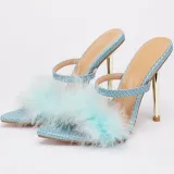Pointed Hairy Shallow Stiletto High Heel Women Sandals