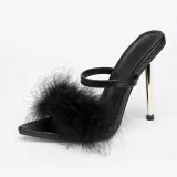 Pointed Hairy Shallow Stiletto High Heel Women Sandals