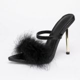 Pointed Hairy Shallow Stiletto High Heel Women Sandals