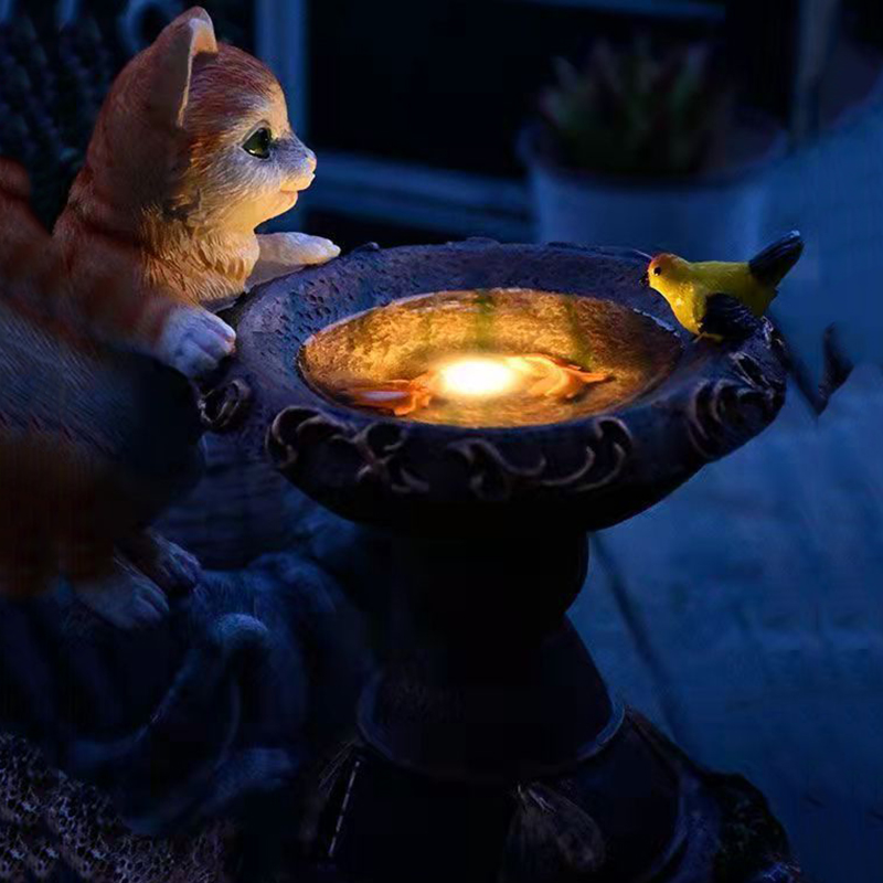 Resin Outdoor Cat Statue Solar Power Lantern LED Light Garden Decoration