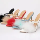 Pointed Hairy Shallow Stiletto High Heel Women Sandals