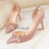 Pointed Toe Hollow Rivet Bow Elegant High Heels Shoes