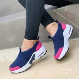 Casual Platform Heels Round Toe Knitting Trainer Sneakers in Neutral