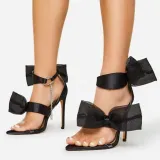 Satin Bowknot Pointy Toe Chain Formal High Stiletto Heel Sandal