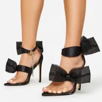 Satin Bowknot Pointy Toe Chain Formal High Stiletto Heel Sandal