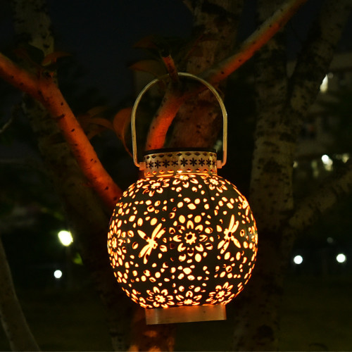 Solar Iron Hollow Hanging Garden Lantern Courtyard Decorative Lamp