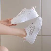 Women Flat Mesh Breathable Solid Color Canvas Sneakers