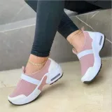 Casual Platform Heels Round Toe Knitting Trainer Sneakers in Neutral