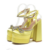 Luxury Sandals Slingback Shiny Glitter Butterfly Knot Chunky High Heel Women Pumps