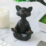 Whimsical Orange Buddha Cat Figurine Meditation Yoga Collectible Decor
