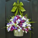 Tulip Bucket Galvanized Metal Front Door Wreath Ribbon Hanging Decor