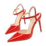 Metallic Glossy Pointed Toe Pumps Cross Button Strap High Thin Heels Sandals