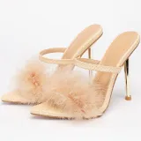Pointed Hairy Shallow Stiletto High Heel Women Sandals
